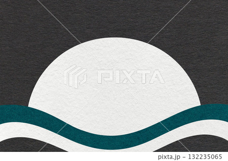 Black textured paper background with white circle for copy space and emerald waves for poster, banner, presentation 132235065