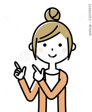 若い女性　ママ　指をさす 132235072