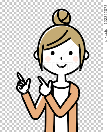 若い女性　ママ　指をさす 132235072
