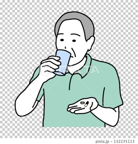 Health care illustration of an elderly man taking medicine Health care illustration of an elderly man taking medicine 132235113