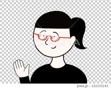 Woman with glasses and a waving ponytail Woman with glasses and a waving ponytail 132235242