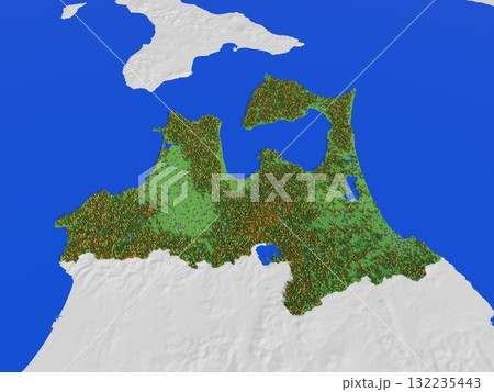 標高・森林・住宅地をかわいく再現した青森県地図 標高・森林・住宅地をかわいく再現した青森県地図 132235443