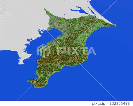 標高・森林・住宅地をかわいく再現した千葉県地図 132235458