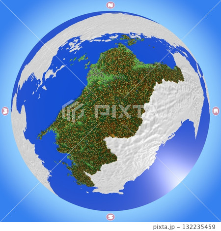 標高・森林・住宅地をかわいく再現した、愛媛県のプラネット風地図 132235459