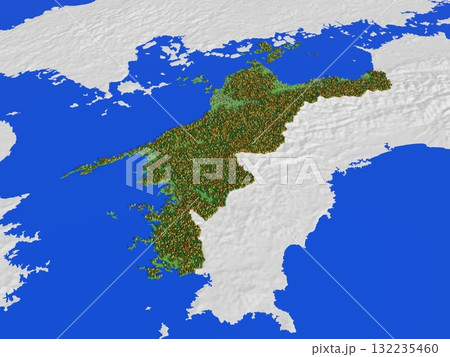 標高・森林・住宅地をかわいく再現した愛媛県地図 132235460