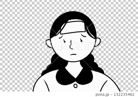 A woman with her hair tied up is having trouble with a fever that won't go away A woman with her hair tied up is having trouble with a fever that won't go away 132235462
