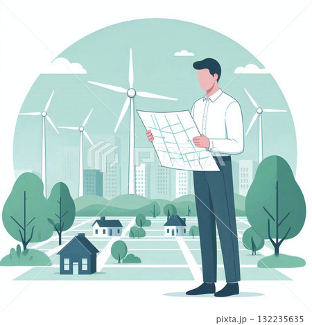 環境コンサルタントとサステナブル都市のイラスト 132235635