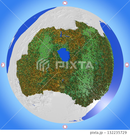 標高・森林・住宅地をかわいく再現した、福島県のプラネット風地図 132235729