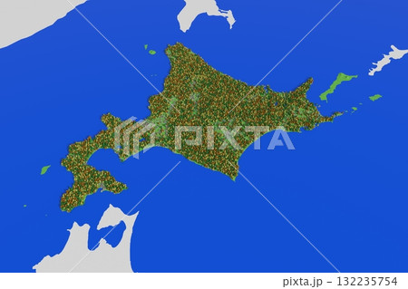 標高・森林・住宅地をかわいく再現した北海道地図 標高・森林・住宅地をかわいく再現した北海道地図 132235754