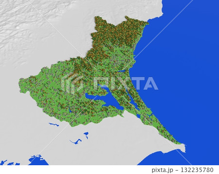 標高・森林・住宅地をかわいく再現した茨城県地図 132235780