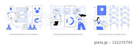 AI and Innovation for Sustainable Nutrition abstract concept vector illustrations. AI and Innovation for Sustainable Nutrition abstract concept vector illustrations. 132235795