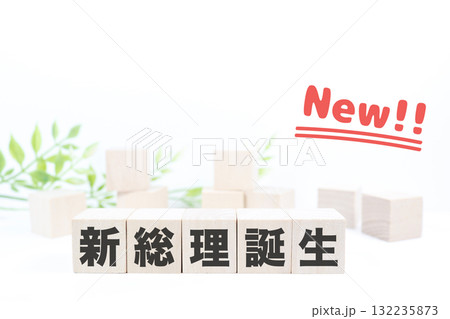 新総理誕生を象徴する木のブロックと"New"の文字イメージ。 新総理誕生を象徴する木のブロックと"New"の文字イメージ。 132235873