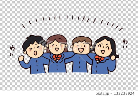 Illustration of students putting their arms around each other's shoulders Illustration of students putting their arms around each other's shoulders 132235924