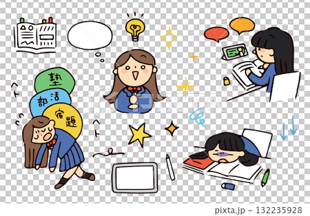 一名女學生的例證套 132235928