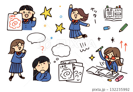 女子学生のイラストセット 132235992