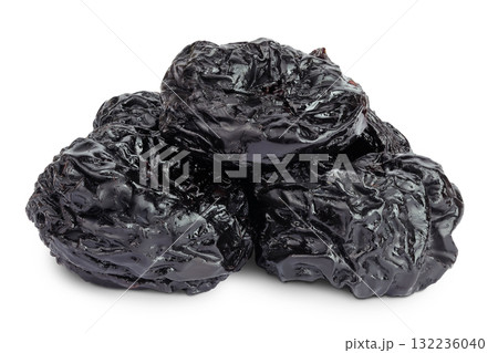 Prunes isolated on white background, heap of dried plums 132236040