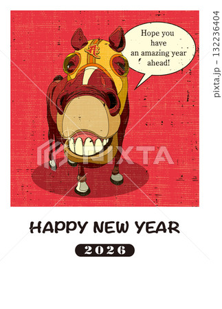 2026年賀状テンプレート「リトグラフ風デザイン」ハッピーニューイヤー 手書き用スペース付 2026年賀状テンプレート「リトグラフ風デザイン」ハッピーニューイヤー 手書き用スペース付 132236404