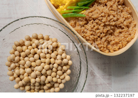 大豆ミートで作られたそぼろ弁当 132237197