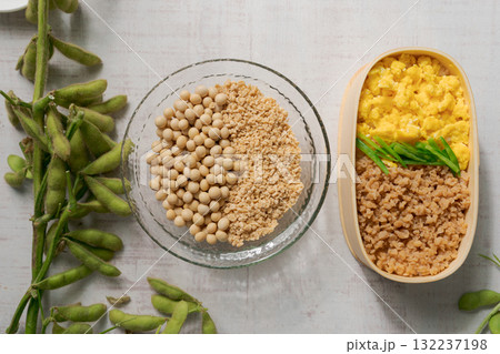 大豆ミートで作られたそぼろ弁当 大豆ミートで作られたそぼろ弁当 132237198