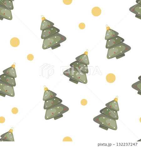 Seamless Christmas pattern with retro tree shaped ornaments and golden dots Seamless Christmas pattern with retro tree shaped ornaments and golden dots 132237247