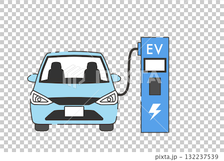 Illustration of an eco-friendly and clean electric car being charged 132237539