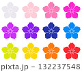 花びら5枚の花 カラフルなスタンプ風のアイコン素材12色セット 132237548