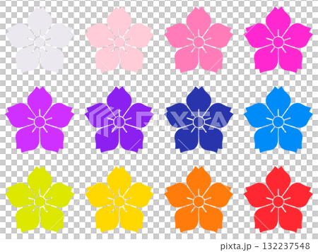 Five-petal flower colorful stamp-style icon material set of 12 colors 132237548