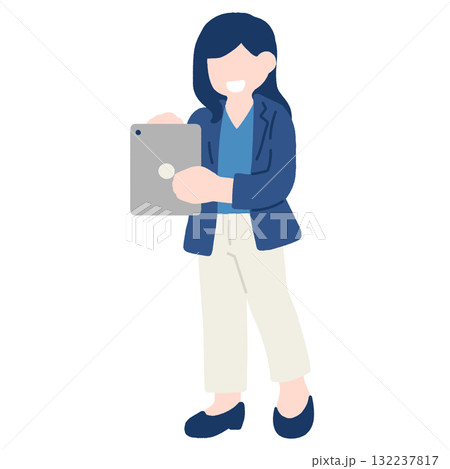 タブレットを操作するビジネスパーソン[女性]のフラットなイラスト 132237817