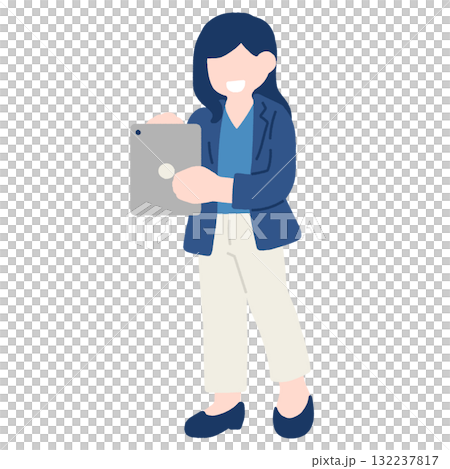 タブレットを操作するビジネスパーソン[女性]のフラットなイラスト 132237817