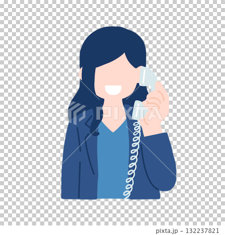 一位女商人在固定電話上交談的平面插圖 132237821