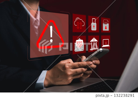 Cyber security warning alert system concept. computer network compromised illegal connection, exposing data, software, such virus, facilitate hack commit cyber crime steals sensitive information. 132238291