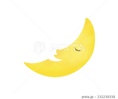 眠る三日月の童画風水彩イラスト 132238338