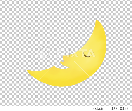 眠る三日月の童画風水彩イラスト 132238338