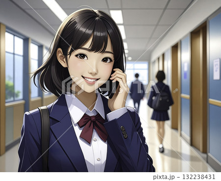 スマートフォンを使う女子学生のイラスト 132238431