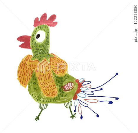 鶏・ニワトリ・子供の絵(手書きイラスト・幼稚園) 132238886