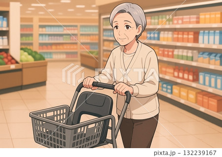 高齢女性の買い物風景 132239167