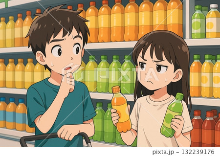 飲み物選びで迷う子どもたち 132239176