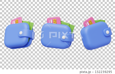 cartoon style card with currency in wallet 3D graphic 132239295