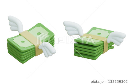 cartoon style flying money bills currency 3D graphic cartoon style flying money bills currency 3D graphic 132239302