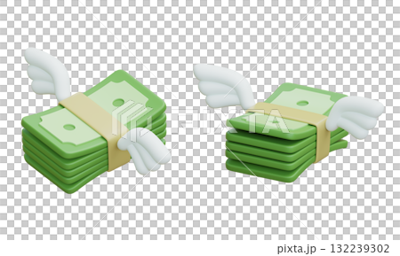 cartoon style flying money bills currency 3D graphic cartoon style flying money bills currency 3D graphic 132239302