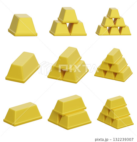 cartoon style stack of gold bar 3D graphic 132239307