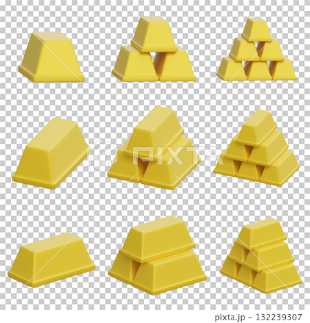 cartoon style stack of gold bar 3D graphic 132239307
