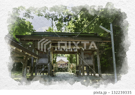 水彩画風 鹿野 加知弥神社 随身門 鳥取県鳥取市 水彩画風 鹿野 加知弥神社 随身門 鳥取県鳥取市 132239335