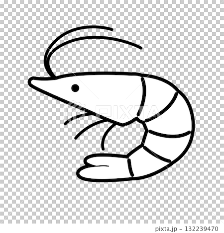 簡單的蝦子插畫可愛、流行、插畫、單色、黑白、生物、素材、海洋、食物 132239470