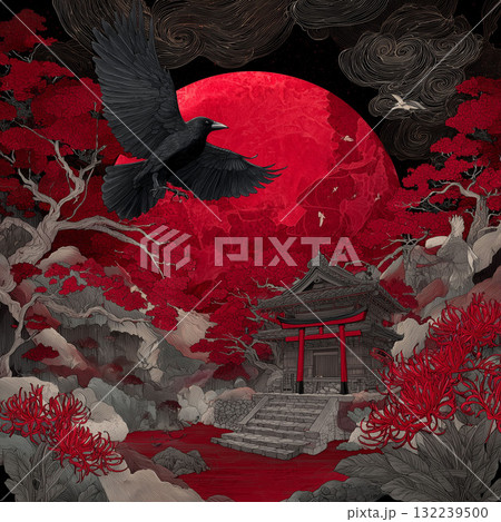 赤い月に照らされた鳥居 ここが地獄の入り口と囁かれる場所 赤い月に照らされた鳥居 ここが地獄の入り口と囁かれる場所 132239500