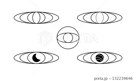 Astrology space planets galaxy ring orbit outline shape illustration icons. 132239646