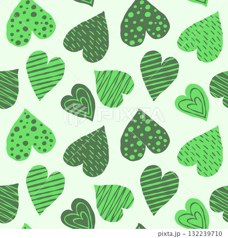 手描き風・ハートのシームレスパターン(緑) 手描き風・ハートのシームレスパターン(緑) 132239710