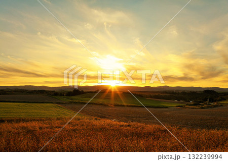 北海道　秋の夕暮れ　美瑛の丘 132239994