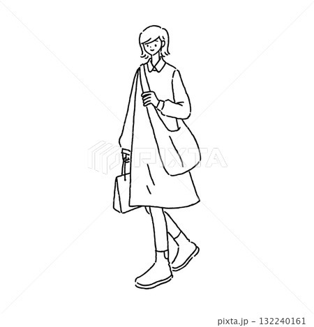 ワンピースを着たシンプルな女性 線画 ワンピースを着たシンプルな女性 線画 132240161