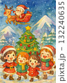雪山のクリスマス|サンタとトナカイと笑顔の女の子たち 雪山のクリスマス|サンタとトナカイと笑顔の女の子たち 132240635